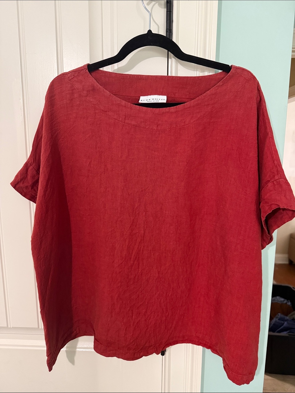 bryn Walker Red Linen Boxy Short-Sleeve Tunic